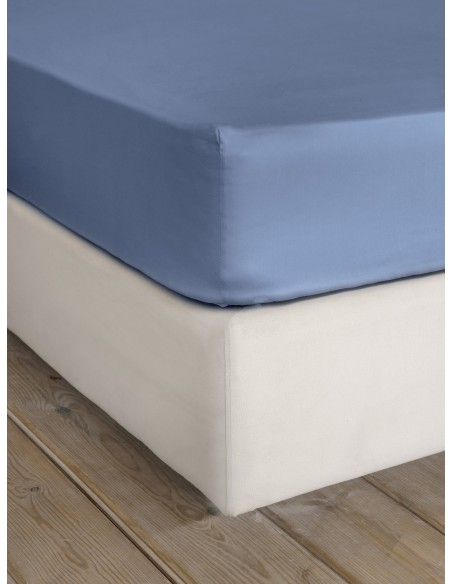 Σεντόνι Βαμβακοσατέν Υπέρδιπλο με Λάστιχο Για Στρώμα 165x205+35 Superior Satin - Shadow Blue