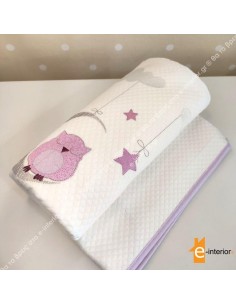 Κουβέρτα πικέ Κούνιας Dreamy Owl - Lilac