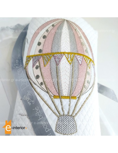 Κουβέρτα πικέ Κούνιας Hot Air Balloon - Pink