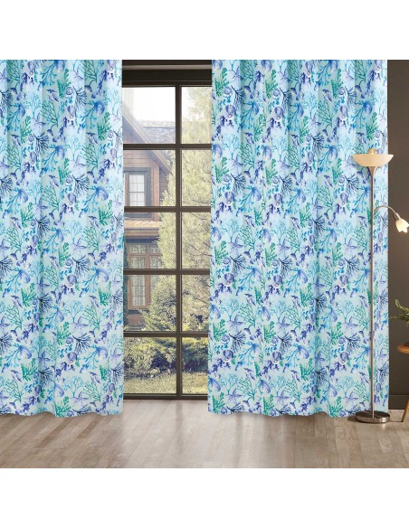 DAS HOME 2102 ΚΟΥΡΤΙΝΑ 140Χ260 ΜΕ ΤΡΟΥΚΣ ΜΕΝΤΑ, ΜΠΛΕ, ΤΥΡΚΟΥΑΖ