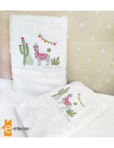 Σετ βρεφικές πετσέτες 3 τμχ - Hello Lama White/Pink