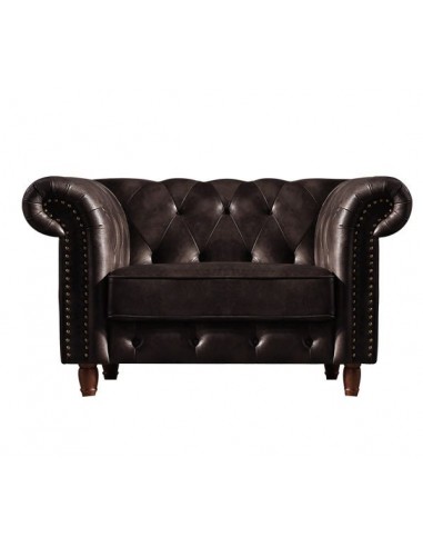 CHESTERFIELD Πολυθρόνα Σαλονιού - Καθιστικού, Ύφασμα Leather Air, Χρώμα Σκούρο Καφέ