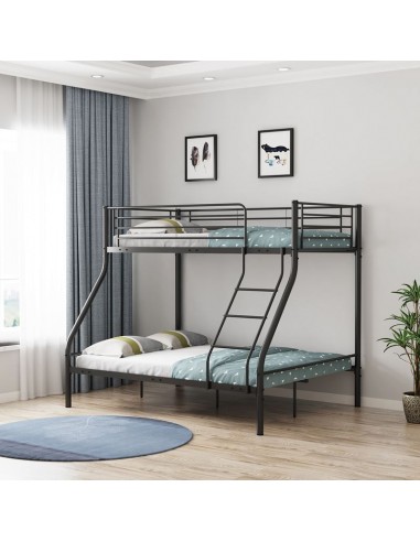 DOUBLE Κρεβάτι Κουκέτα Μέταλλο Βαφή Μαύρο, Για στρώματα 140x190+90x190cm