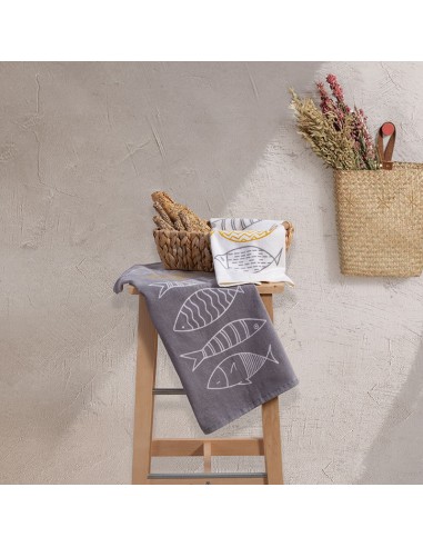 Ποτηρόπανο Βελουτέ 40x60 Fish Style Grey