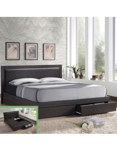 LIFE Κρεβάτι Διπλό Zebrano με 2 Συρτάρια για Στρώμα 160x200, Κεφαλάρι Pvc Σκoύρο Καφέ