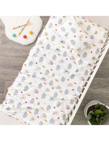 Σεντόνια Κούνιας Φανελένια Σετ Rainbow Γκρι  2  120 x 160...