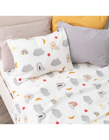 Σεντόνια Κούνιας Φανελένια Σετ Rainbow Γκρι  2  120 x 160 cm + 30 x 40 cm