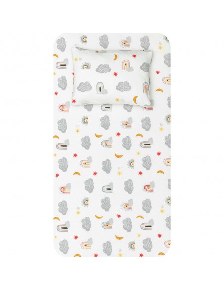 Σεντόνια Κούνιας Φανελένια Σετ Rainbow Γκρι  2  120 x 160 cm + 30 x 40 cm