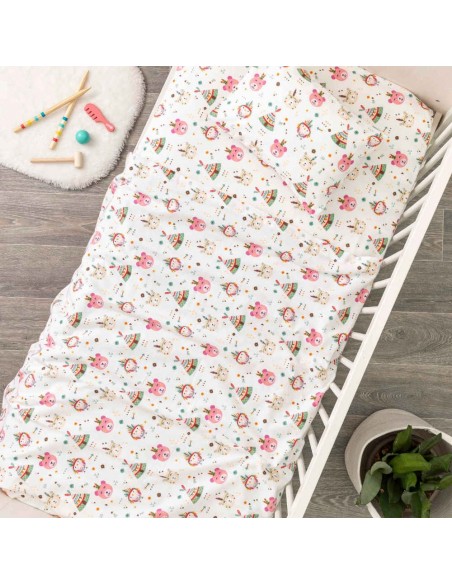 Σεντόνια Κούνιας Φανελένια Σετ Indian Bear Ροζ  2  120 x...