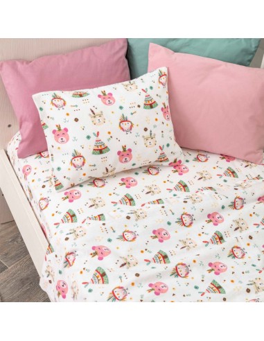 Σεντόνια Κούνιας Φανελένια Σετ Indian Bear Ροζ...