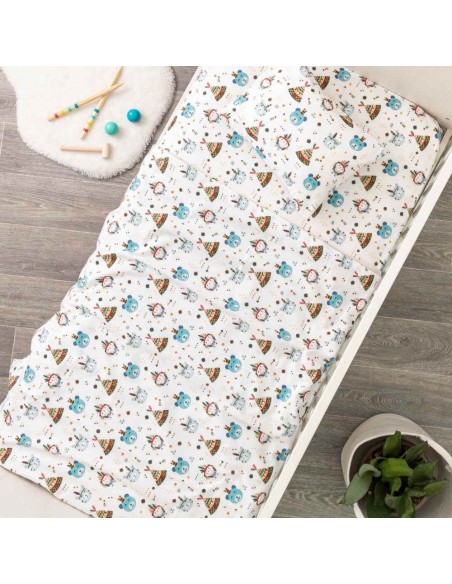 Σεντόνια Κούνιας Φανελένια Σετ Indian Bear Σιέλ  2  120 x 160 cm + 30 x 40 cm