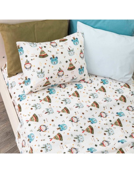 Σεντόνια Κούνιας Φανελένια Σετ Indian Bear Σιέλ  2  120 x... 2