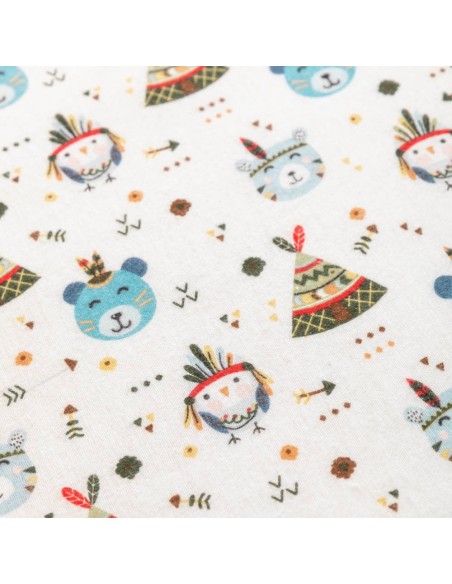 Σεντόνια Κούνιας Φανελένια Σετ Indian Bear Σιέλ  2  120 x 160 cm + 30 x 40 cm