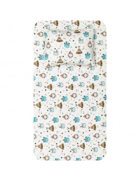 Σεντόνια Κούνιας Φανελένια Σετ Indian Bear Σιέλ  2  120 x 160 cm + 30 x 40 cm