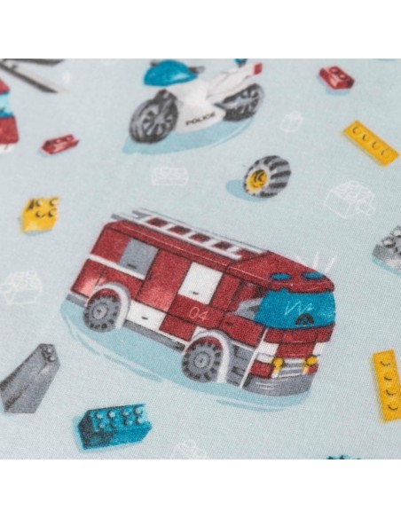 Σετ Σεντόνια Κούνιας Φανελένια Πυροσβεστική Σιέλ  120 x 160