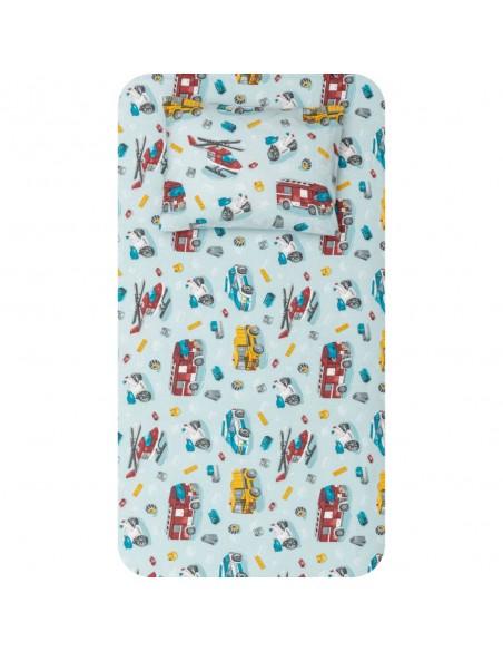 Σετ Σεντόνια Κούνιας Φανελένια Πυροσβεστική Σιέλ  120 x 160