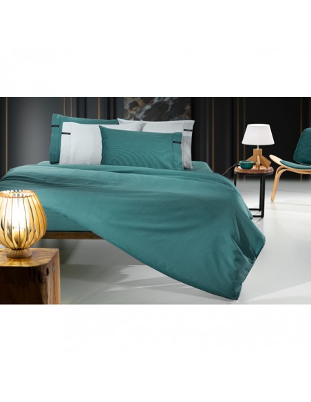 Σεντόνι Βαμβακοσατέν Υπέρδιπλο Με Λάστιχο Για Στρώμα 160X200+35 Minimal Petrol