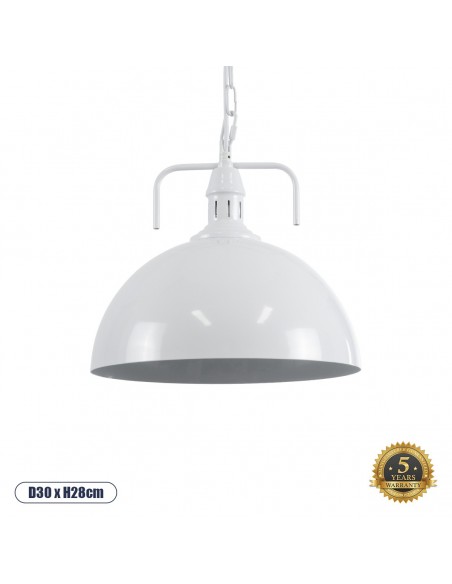 GloboStar® LARKIN 01174 Vintage Κρεμαστό Φωτιστικό Οροφής Μονόφωτο 1 x E27 AC220-240V - Φ30 x Υ28cm - Λευκό Μεταλλικό Καμπάνα