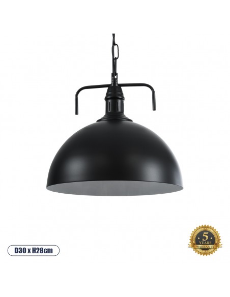 GloboStar® LARKIN 01175 Vintage Κρεμαστό Φωτιστικό Οροφής Μονόφωτο 1 x E27 AC220-240V - Φ30 x Υ28cm - Μαύρο Μεταλλικό Καμπάνα