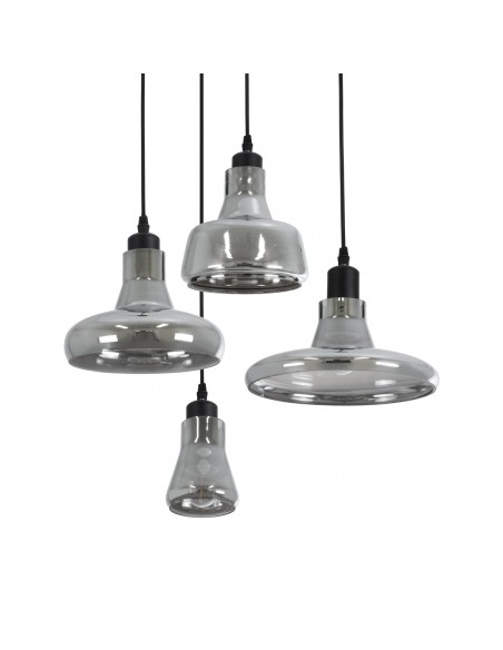 GloboStar® FEMINE 01011 SET 4 Μοντέρνα Κρεμαστά Φωτιστικά Οροφής Πολύφωτο 4 x E27 AC220-240V Γυάλινα Φιμέ Χρωμίου Μονόφωτα Καμπάνα