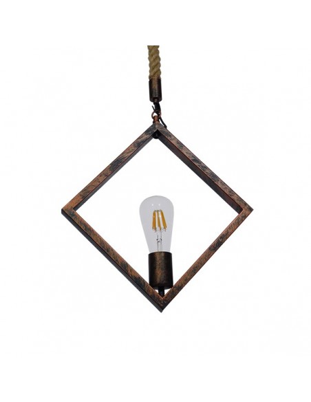 GloboStar® ALCO 01023 Vintage Industrial Κρεμαστό Φωτιστικό Οροφής Μονόφωτο 1 x E27 Καφέ Σκουριά Μεταλλικό με Μπεζ Σχοινί Μ45 x Π10 x Υ45cm