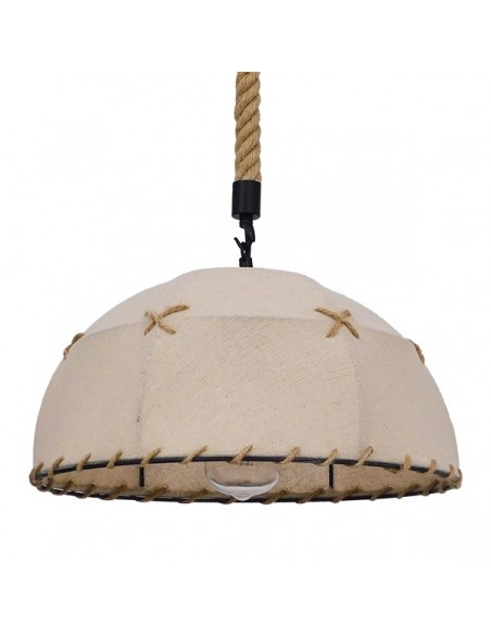 GloboStar® ANTOINETTE 01028 Vintage Κρεμαστό Φωτιστικό Οροφής Μονόφωτο 1 x E27 με Μπεζ Σχοινί και Καπέλο Φ35 x Y20cm