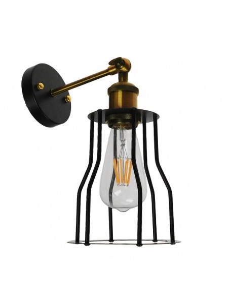 GloboStar® CATEL 01054 Vintage Industrial Φωτιστικό Τοίχου Απλίκα Μονόφωτο Μαύρο Μεταλλικό Πλέγμα Φ15 x Μ26 x Π15 x Υ30cm