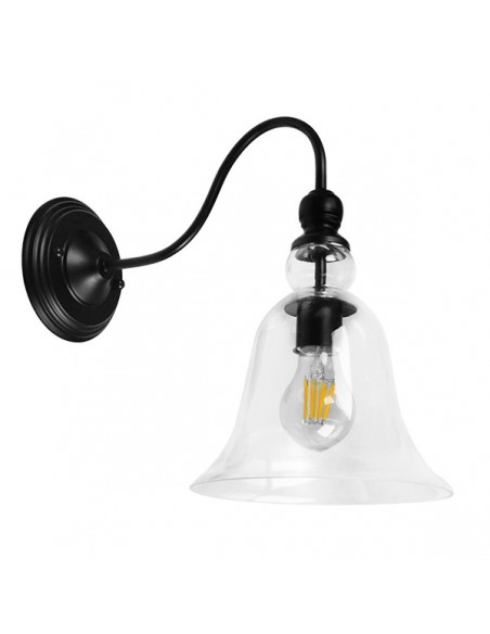 GloboStar® LILLY 01064 Vintage Φωτιστικό Τοίχου Απλίκα Μονόφωτο Μαύρο Μεταλλικό με Γυάλινη Καμπάνα Φ14 x Μ21 x Π14 x Υ36cm