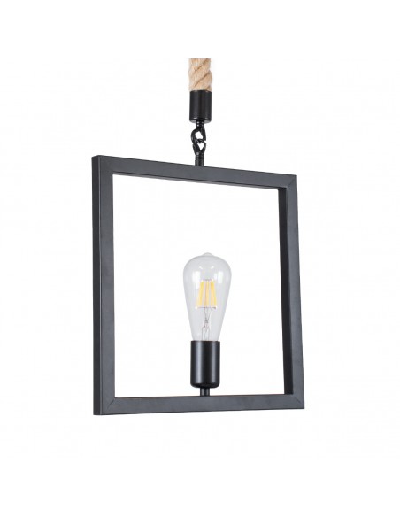 GloboStar® FRAISE 01077 Vintage Κρεμαστό Φωτιστικό Οροφής Μονόφωτο 1 x E27 Μαύρο Μεταλλικό με Μπεζ Σχοινί Μ32 x Π4 x Υ32cm