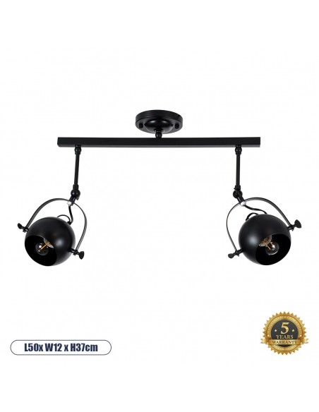 GloboStar® CANNES 01081 Μοντέρνο Φωτιστικό Οροφής Δίφωτο 2 x E27 Μαύρο Μεταλλικό Ράγα Μ61 x Π12 x Υ48cm