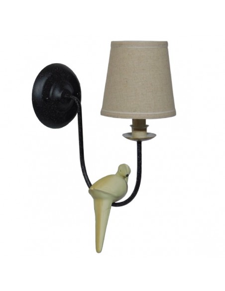 GloboStar® DOVE 01084 Vintage Φωτιστικό Τοίχου Απλίκα Μονόφωτο Μαύρο Μεταλλικό με Υφασμάτινο Μπεζ Καπέλο Φ16 x Μ35 x Π16 x Υ45cm