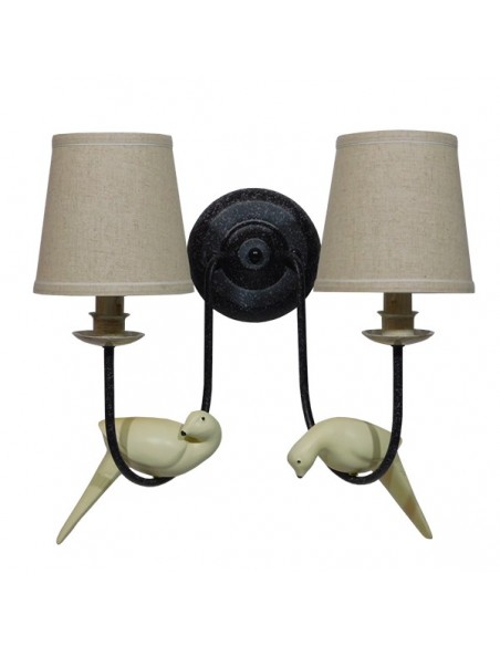 GloboStar® DOVE 01086 Vintage Φωτιστικό Τοίχου Απλίκα Δίφωτο Μαύρο Μεταλλικό με Μπεζ Υφασμάτινο Καπέλο Μ27 x Π43 x Υ30cm