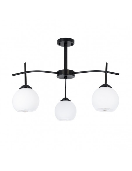 GloboStar® LUNA 01087 Μοντέρνο Φωτιστικό Οροφής Τριφωτο 3 x E27 AC220-240V IP20 - Φ45 x Υ40cm - Μαύρο Μεταλλικό με Λευκό Γυαλί Καμπάνα