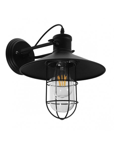 GloboStar® CELL 01118 Vintage Industrial Φωτιστικό Τοίχου Απλίκα Μονόφωτο Μαύρο Μεταλλικό Πλέγμα με Καμπάνα Φ27 x Μ33 x Π27 x Υ33cm