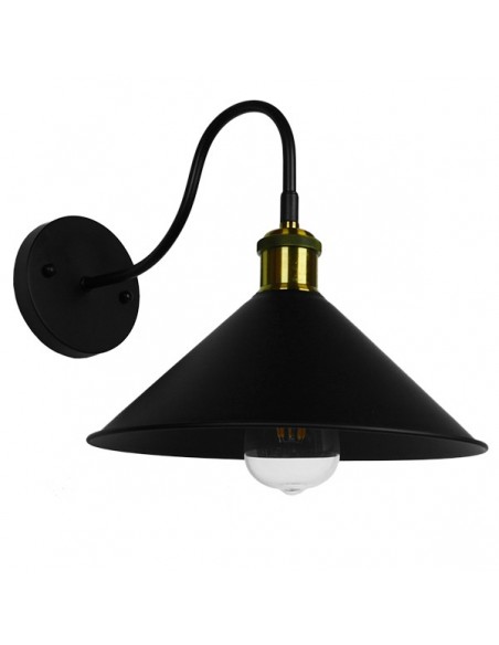 GloboStar® ANBET 01121 Vintage Φωτιστικό Τοίχου Απλίκα Μονόφωτο Μαύρο Μεταλλικό με Καπέλο Φ26 x Μ41 x Π26 x Υ27cm