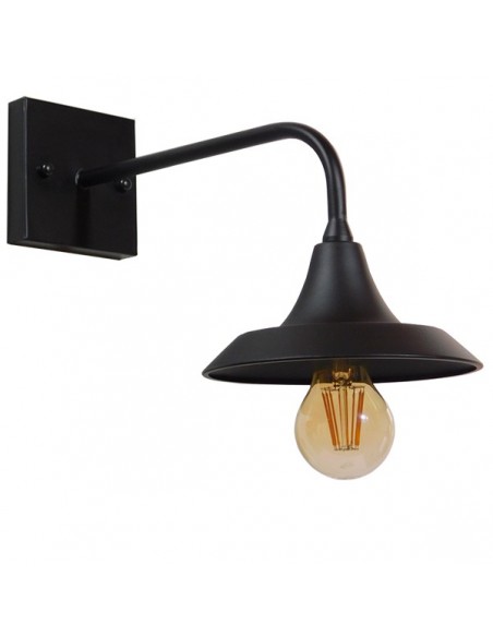 GloboStar® PHIA 01122 Vintage Industrial Φωτιστικό Τοίχου Απλίκα Μονόφωτο Μαύρο Μεταλλικό Καμπάνα Φ17 x Μ27 x Π17 x Υ20.5cm