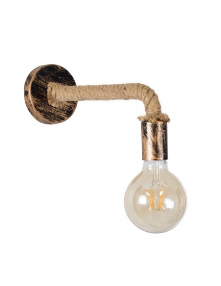 GloboStar® CENADEL 01135 Vintage Φωτιστικό Τοίχου Απλίκα Μονόφωτο 1 x E27 Μπρούτζινο Σκουριά Μεταλλικό με Μπεζ Σχοινί Μ29 x Π10 x Υ15cm