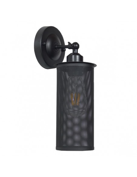 GloboStar® HOLVIA 01160 Vintage Industrial Φωτιστικό Τοίχου Απλίκα Μονόφωτο Μαύρο Μεταλλικό Πλέγμα Φ10 x Μ16 x Π12 x Υ34cm