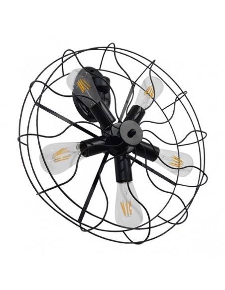 GloboStar® FAN 01163 Vintage Industrial Φωτιστικό Τοίχου Απλίκα Πολύφωτο Μαύρο Μεταλλικό Πλέγμα Φ46 x Μ22 x Π46 x Υ46cm