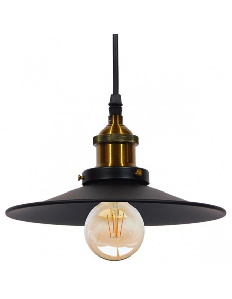 GloboStar® CARAVEL 01167 Vintage Industrial Κρεμαστό Φωτιστικό Οροφής Μονόφωτο Μαύρο Μεταλλικό Καμπάνα Φ22 x Y13cm