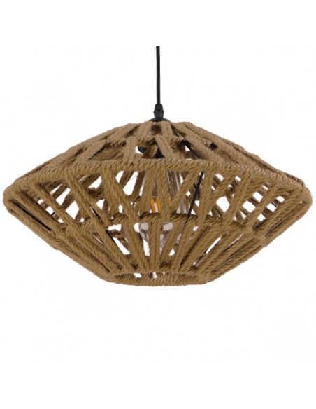 GloboStar® NATHLEN 01187 Vintage Κρεμαστό Φωτιστικό Οροφής Μονόφωτο 1 x E27 Μαύρο Μεταλλικό Πλέγμα με Μπεζ Σχοινί Φ40 x Y20cm