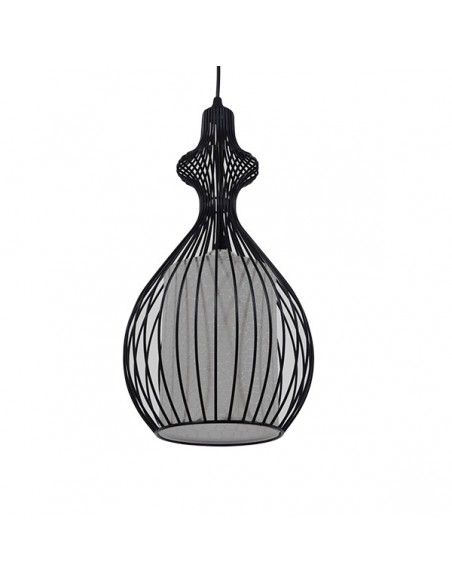 GloboStar® THYDA 01197 Μοντέρνο Κρεμαστό Φωτιστικό Οροφής Μονόφωτο Μαύρο Μεταλλικό Πλέγμα με Υφασμάτινο Εσωτερικό Καπέλο Φ21 x Y40cm