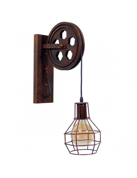 GloboStar® RYDON 01216 Vintage Industrial Φωτιστικό Τοίχου Απλίκα Μονόφωτο Καφέ Σκουριά Μεταλλικό Πλέγμα Φ15 x Μ24 x Π15 x Υ70cm