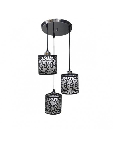 GloboStar® RAINELDA 01246 Μοντέρνο Κρεμαστό Φωτιστικό Οροφής Τρίφωτο 3 x E27 Μαύρο Μεταλλικό Πλέγμα με Λευκό Γυαλί Φ40 x Y19cm