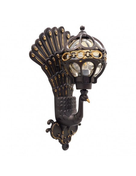 GloboStar® CORNELIA 01250 Vintage Φωτιστικό Τοίχου Απλίκα Μονόφωτο Καφέ Σκούρο Μεταλλικό Πλέγμα με Γυαλί Μ20 x Π32 x Υ55cm