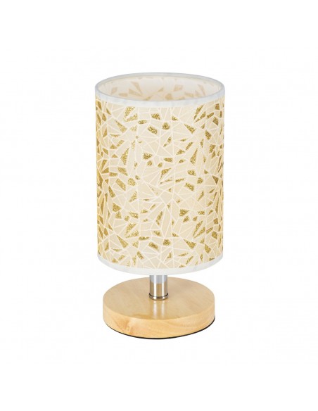 GloboStar® MOSAIC 01262 Κλασικό Επιτραπέζιο Φωτιστικό Πορτατίφ Μονόφωτο 1 x E27 Ξύλινο με Μπεζ Καπέλο Φ14 x Υ26cm