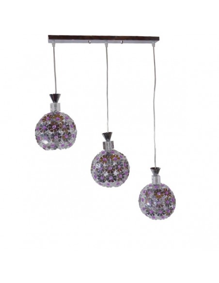 GloboStar® BOUQUET 01249 Μοντέρνο Κρεμαστό Φωτιστικό Οροφής Τρίφωτο 3 x E27 Ασημί Μεταλλικό με Κρύσταλλα Μ64 x Π18 x Υ24cm