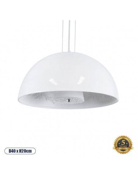GloboStar® SERENIA WHITE 01152 Μοντέρνο Κρεμαστό Φωτιστικό Οροφής Μονόφωτο 1 x E27 AC220-240V - Φ40 x Υ20cm - Λευκό Γύψινο Καμπάνα