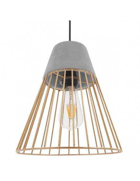 GloboStar® DURANT 01323 Μοντέρνο Industrial Κρεμαστό Φωτιστικό Οροφής Μονόφωτο Γκρι Μπεζ Τσιμέντο Πλέγμα Φ25 x Y31cm