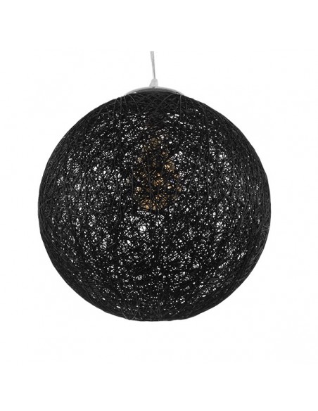 GloboStar® OCEANA 01360 Vintage Κρεμαστό Φωτιστικό Οροφής Μονόφωτο 1 x E27 Μαύρο Ξύλινο Ψάθινο Rattan Φ40 x Υ40cm